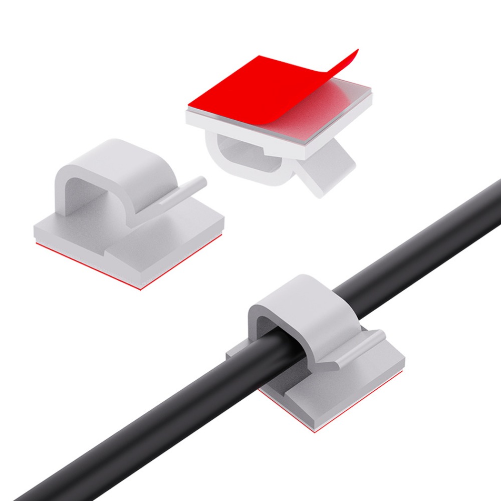 Desk Setup Cable Management - R Shape Transparent Plastic Cable Clip