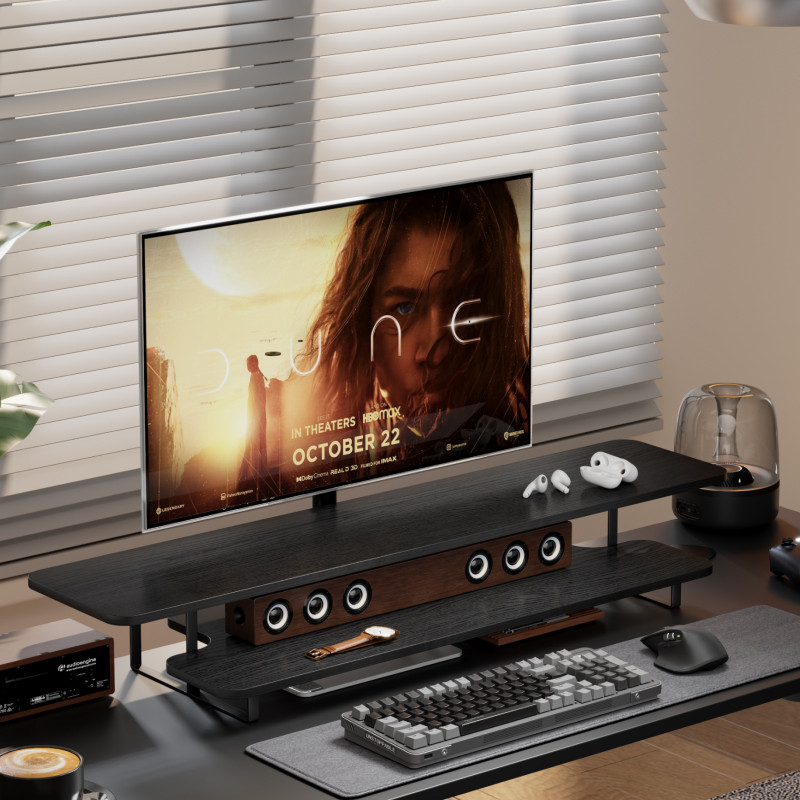 Desk Setup For Laptop And Monitor - Walnut Finish Monitor Stand Riser Solid
