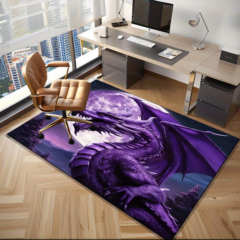 Desk Setup Living Room - Majestic Purple Dragon Rug for Gaming