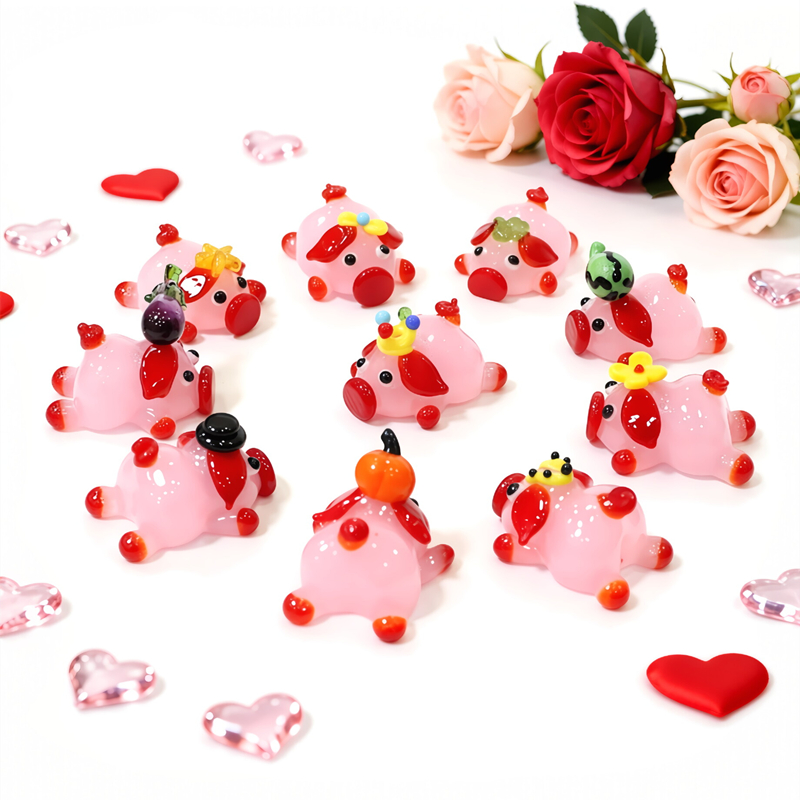 Desk Setup At Home - Cute Pink Pig Glass Figurine Mini