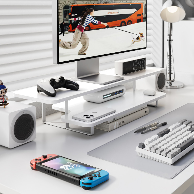 Walnut Finish Monitor Stand Ri - Desk Setup For Laptop And Monitor review and price