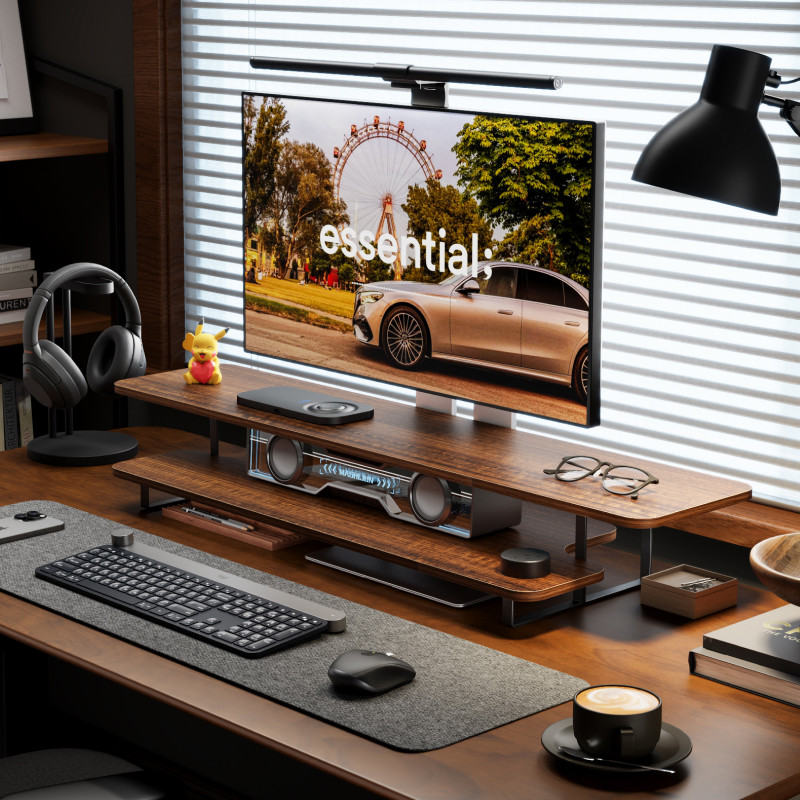 Walnut Finish Monitor Stand Ri - Desk Setup For Laptop And Monitor review and price