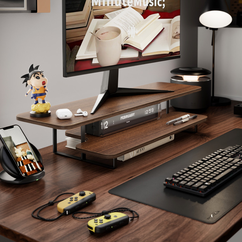 Walnut Finish Monitor Stand Ri - Desk Setup For Laptop And Monitor review and price