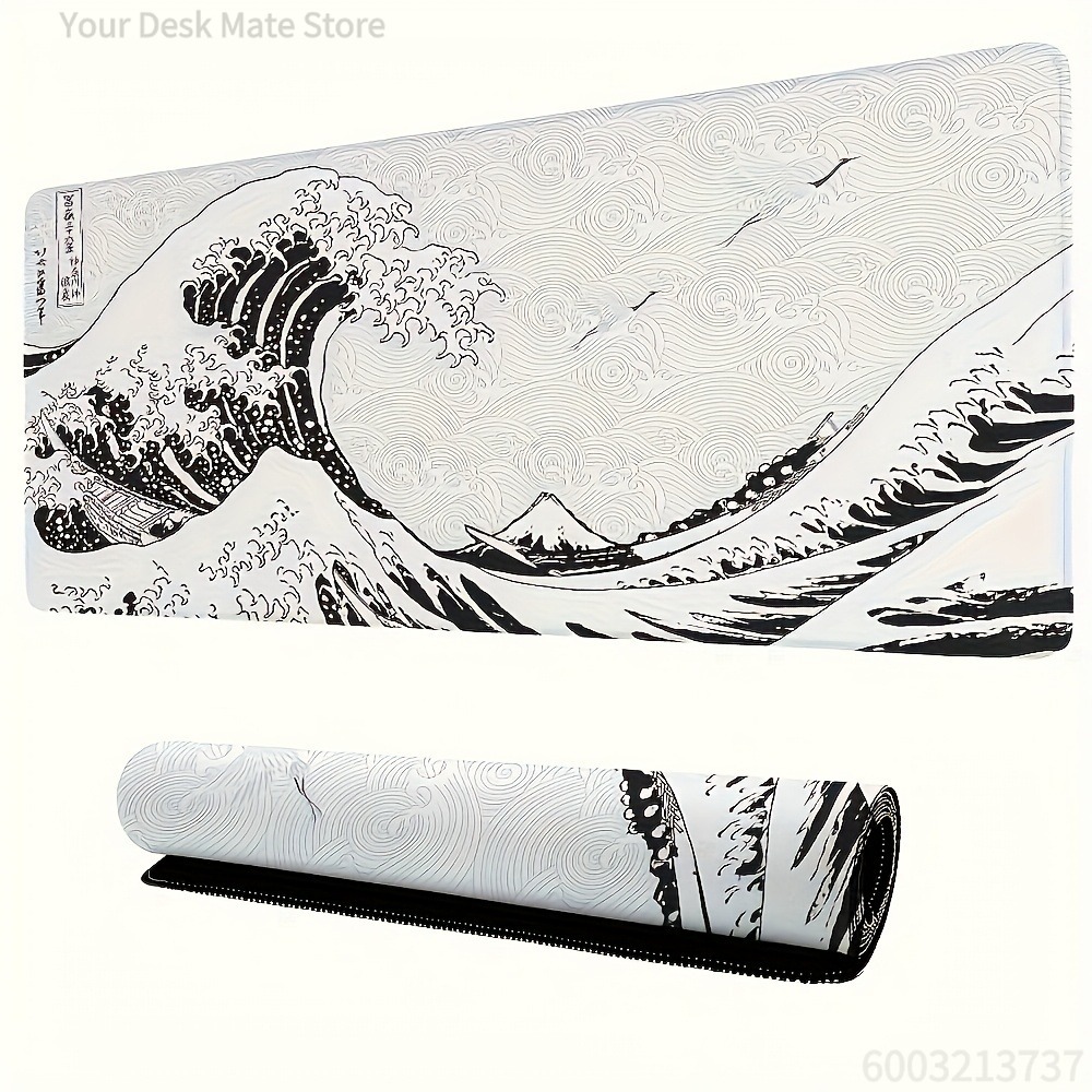 Black White Wave Art XXL Desk  - Desk Setup Black And White review and price
