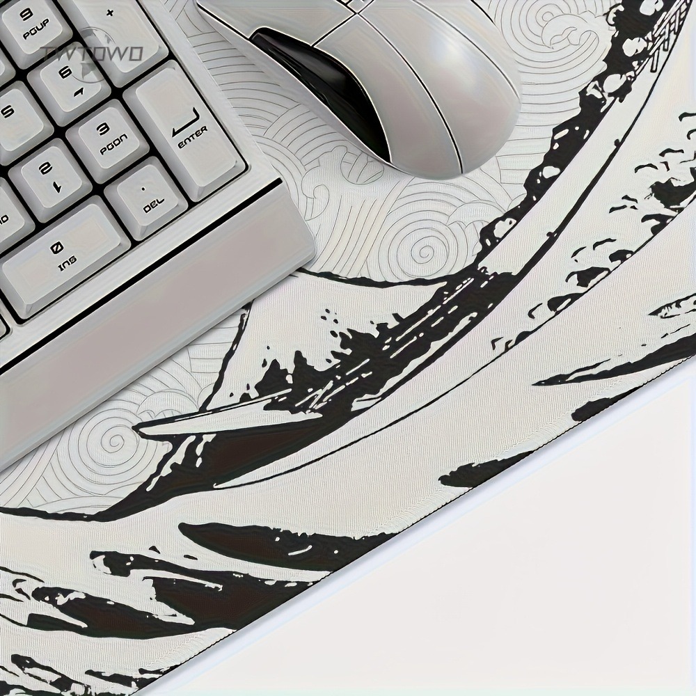 Black White Wave Art XXL Desk  - Desk Setup Black And White review and price