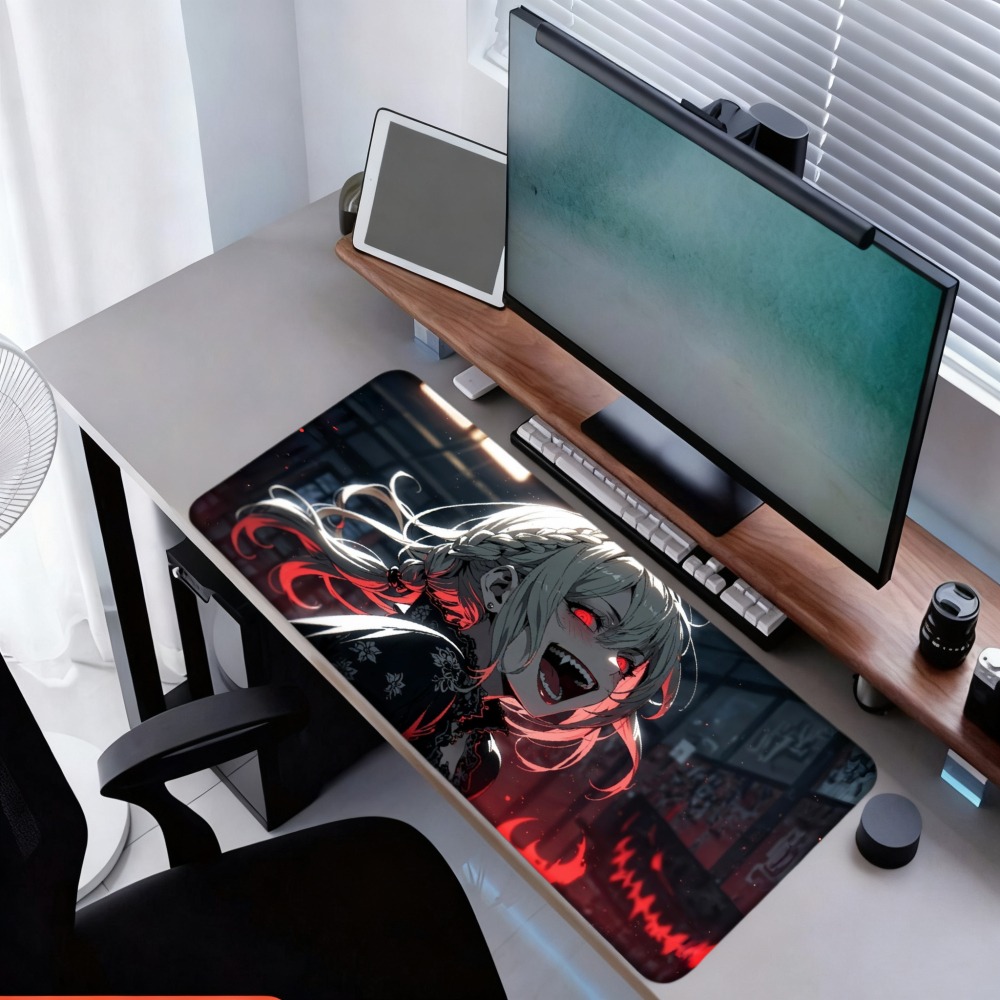 An anime girl with red flames  - Desk Setup Designer review and price