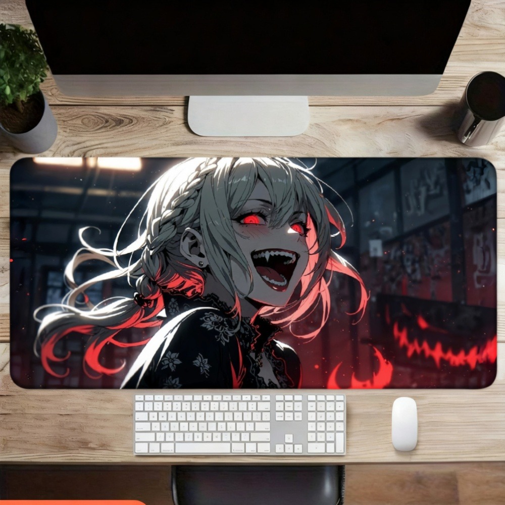 An anime girl with red flames  - Desk Setup Designer review and price