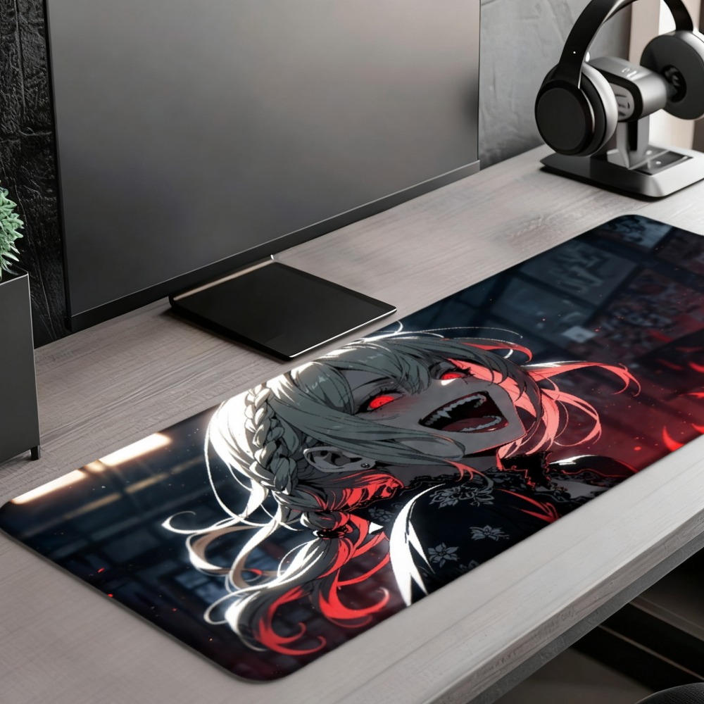 An anime girl with red flames  - Desk Setup Designer review and price