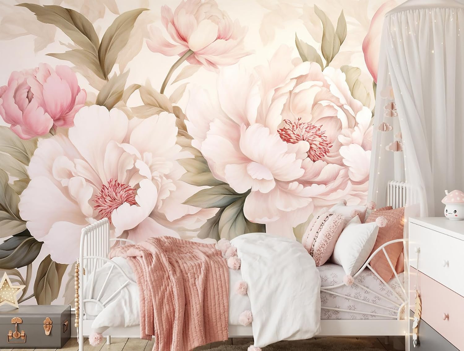 Elegant Peony Floral Mural Wal - Desk Setup Modern review and price