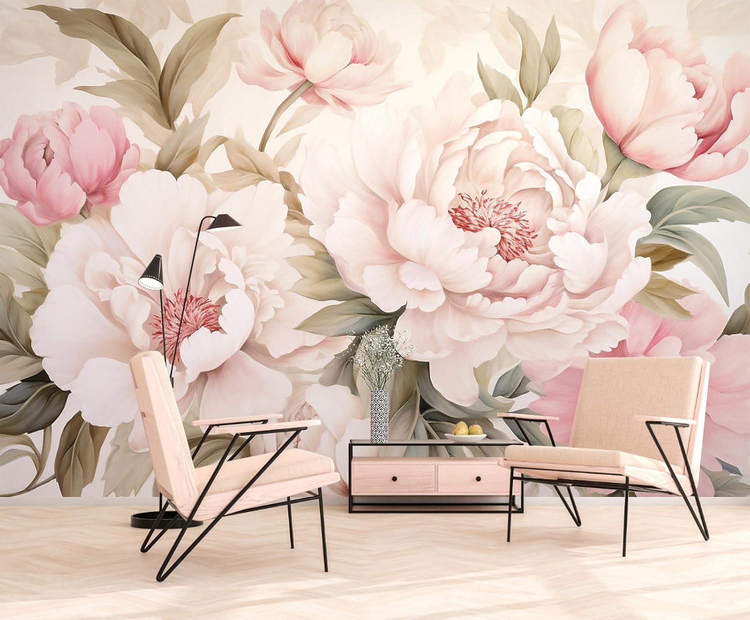 Elegant Peony Floral Mural Wal - Desk Setup Modern review and price